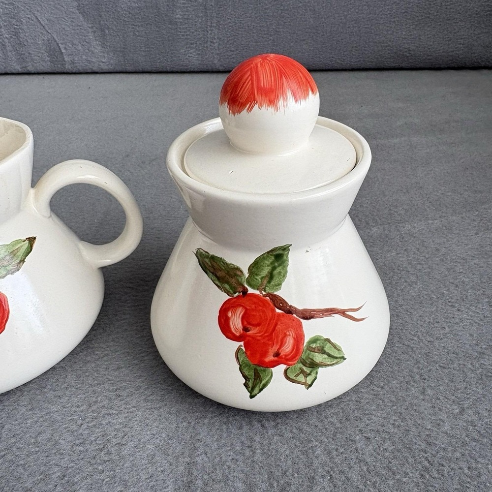 Apple Red Cream And Sugar Set Hand painted Vintage Dinnerware MCM Handmade - Picture 3 of 16
